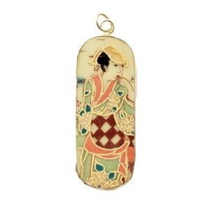 Japanese Geisha Pendant Vintage Satsuma Transferware China Pottery Shard Jewelry